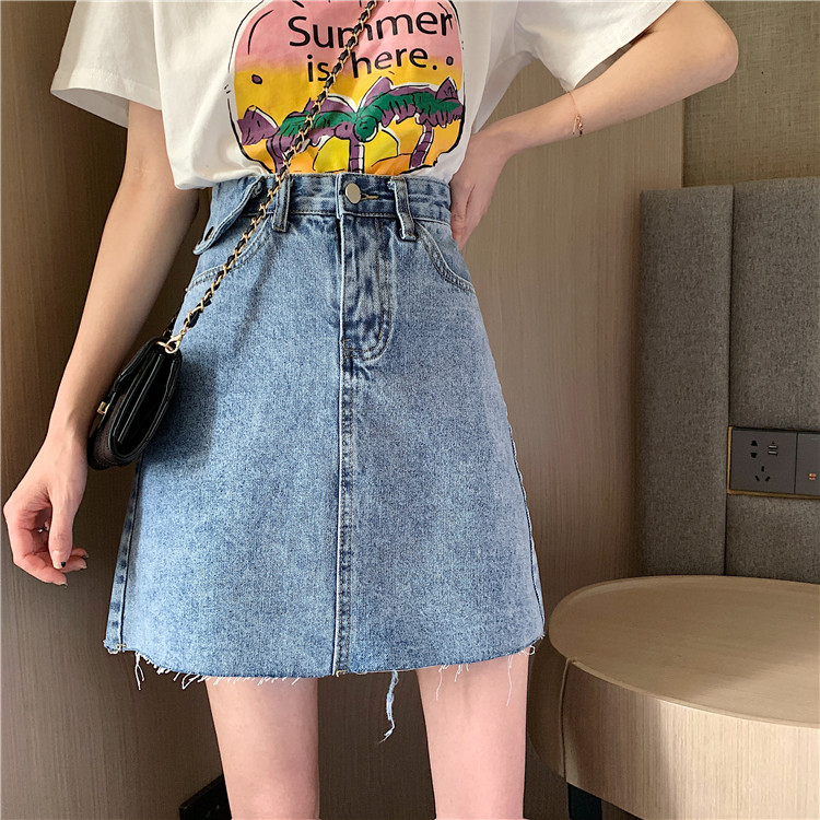 Real price ~ New Retro slim high waist loose FLANNEL Denim Skirt A-line skirt