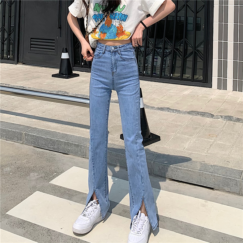 Real price - early spring Retro High waist straight jeans slim stretch flared pants