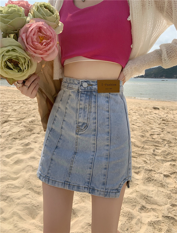 Real price ~ New Retro High Waist slim A-line versatile denim skirt split skirt skirt skirt