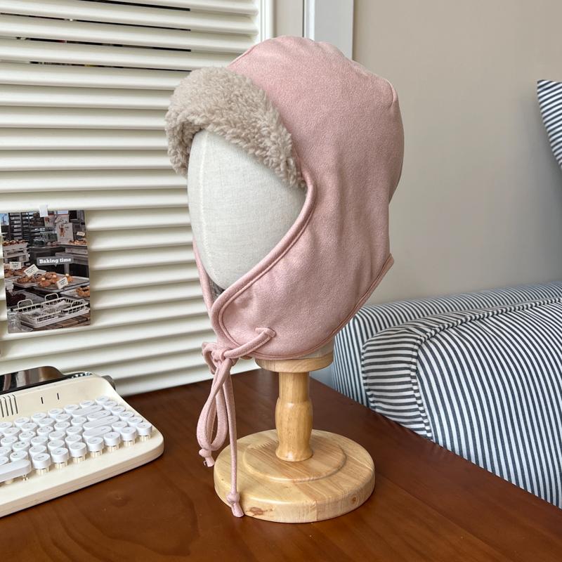 保暖麂皮绒羊羔毛飞行员帽