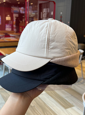 秋冬短檐加厚保暖日系鸭舌帽子男女装饰搭配休闲简约夹棉棒球帽