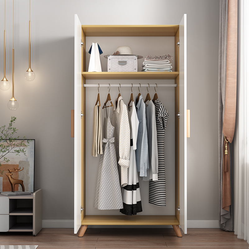 单人衣柜实木上下双层现代简约家用卧室全挂衣式衣柜简易组装衣橱