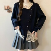 新品 减龄显瘦卫衣蕾丝钩花翻领假两件层0130h 新款 大尺码 2026春季