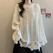 外搭女2026新款 春季 大尺码 独漂亮蕾丝镂空针织罩衫 胖中长版 0130h