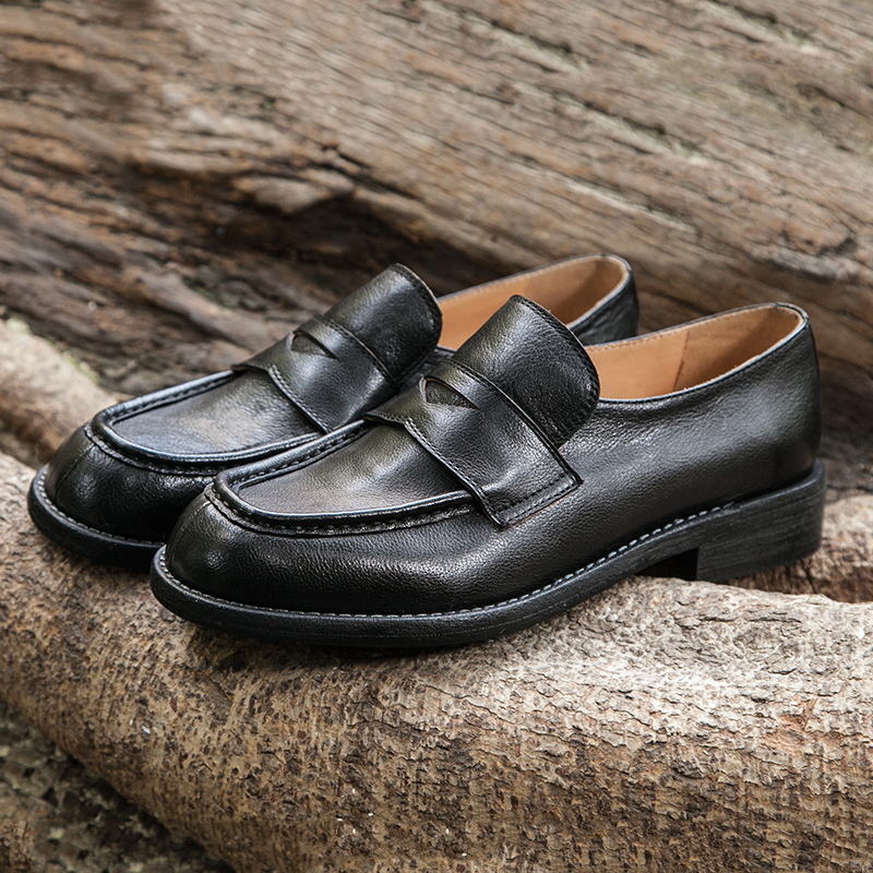 日系圆头中跟JK乐福鞋