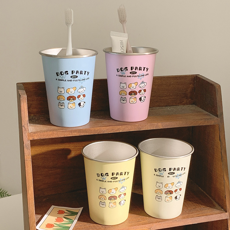 卡通小狗304洗漱高颜值情侣可爱牙刷不锈钢简约漱口杯家用刷牙ins