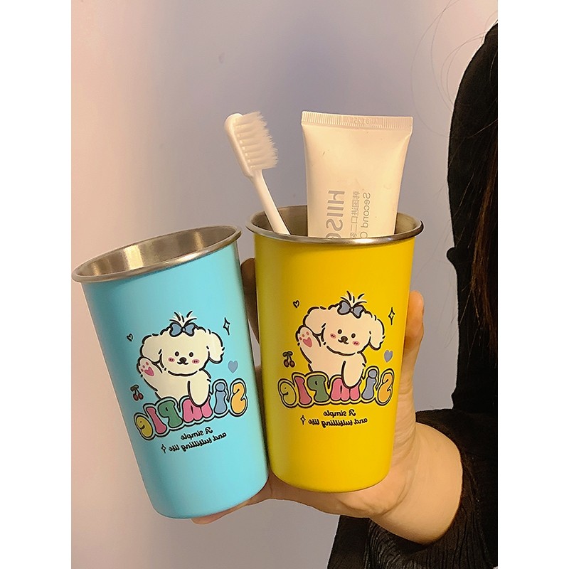 卡通不锈钢简约高颜值304卡通可爱刷牙多巴胺儿童学生洗漱杯家用