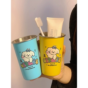 卡通不锈钢简约高颜值304卡通可爱刷牙多巴胺儿童学生洗漱杯家用