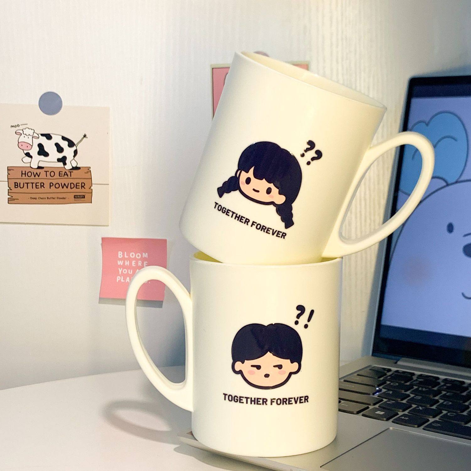 问号男孩女孩加厚手柄款情侣漱口杯高颜值简约卡通创意牙杯洗漱杯