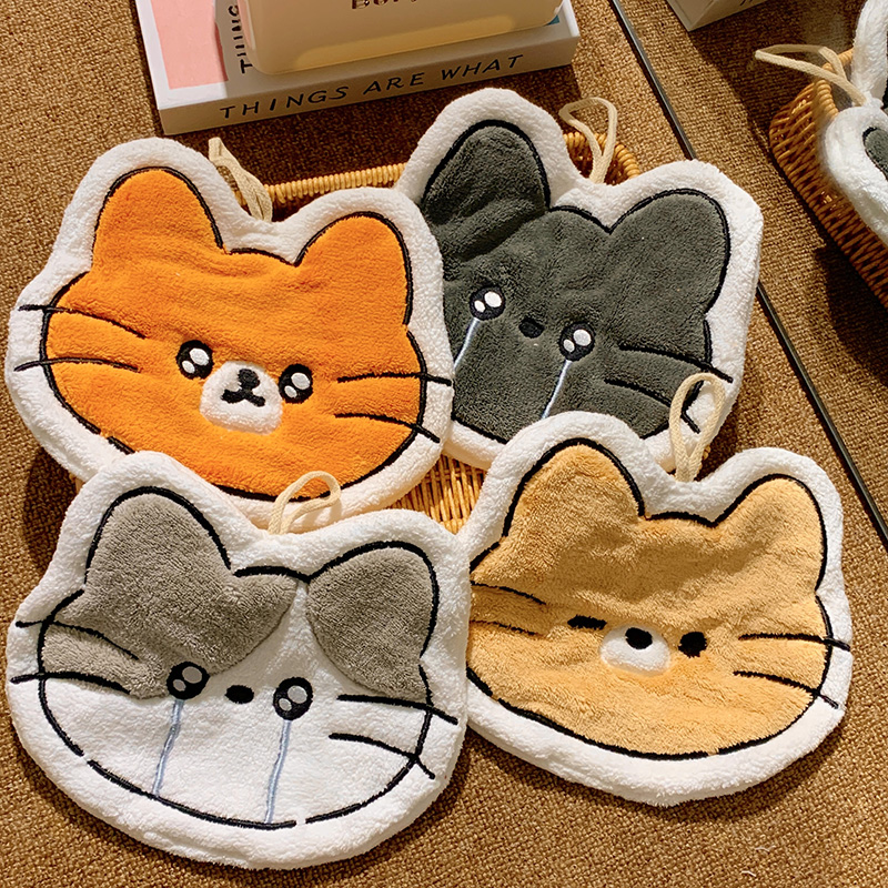 可爱厨房儿童猫咪手帕珊瑚吸水毛巾加厚挂式卫生间擦手巾卡通速干