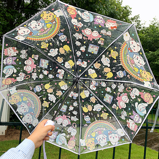 卡通乌萨奇儿童雨伞透明长柄女孩小学生折叠可爱高颜值吉伊卡哇伞