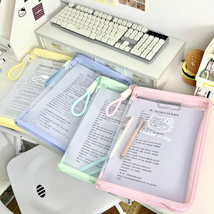 升级新款高颜值大学生文件袋手提大容量A4拉链透明试卷课本收纳袋