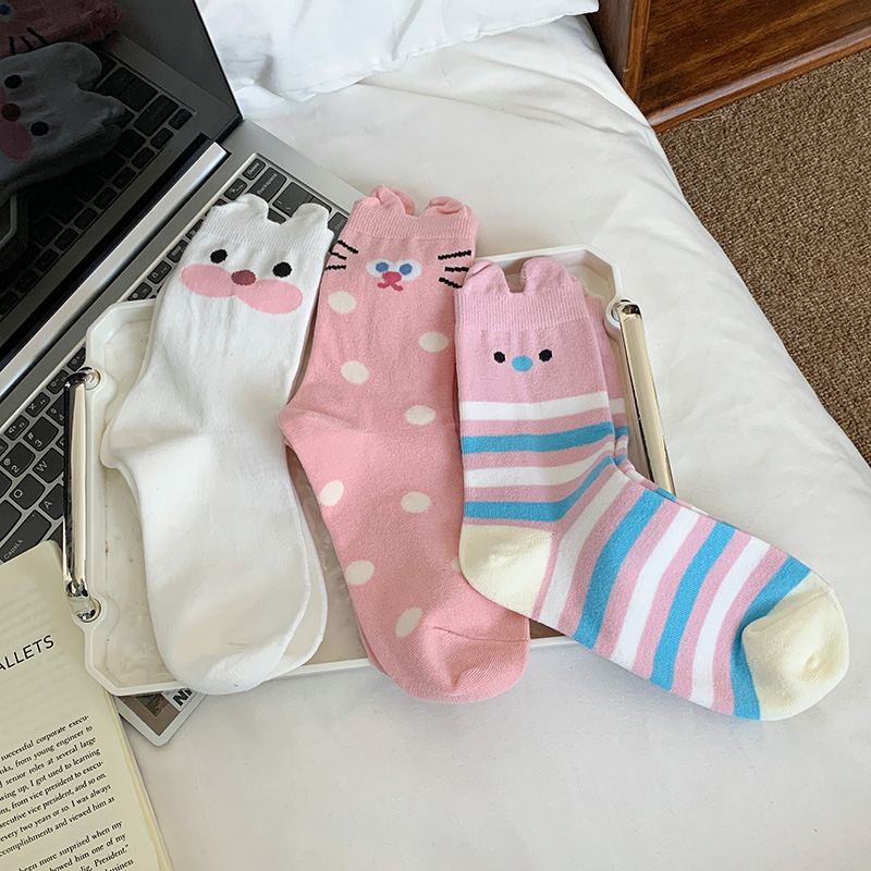 创意日系简约个性提耳女中筒袜春秋卡通可爱设计感高眼罩加厚长袜