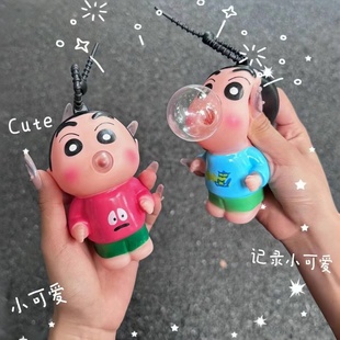 蜡笔小新吐泡泡捏捏乐公仔情侣书包配饰卡通解压汽车钥匙扣链挂件