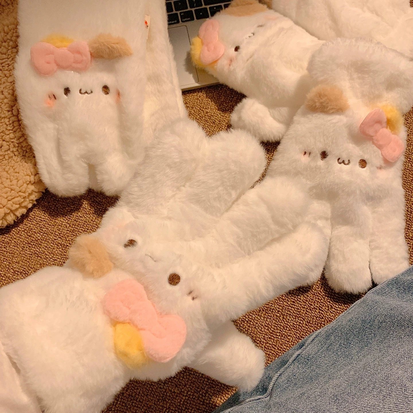 可爱猫咪毛绒五指手套女冬季保暖加绒加厚御寒防风骑行车2025新款