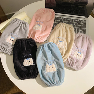 学生可爱羽绒服上学耐脏袖 套袖 套工作防污袖 毛绒款 头护袖 秋冬长款