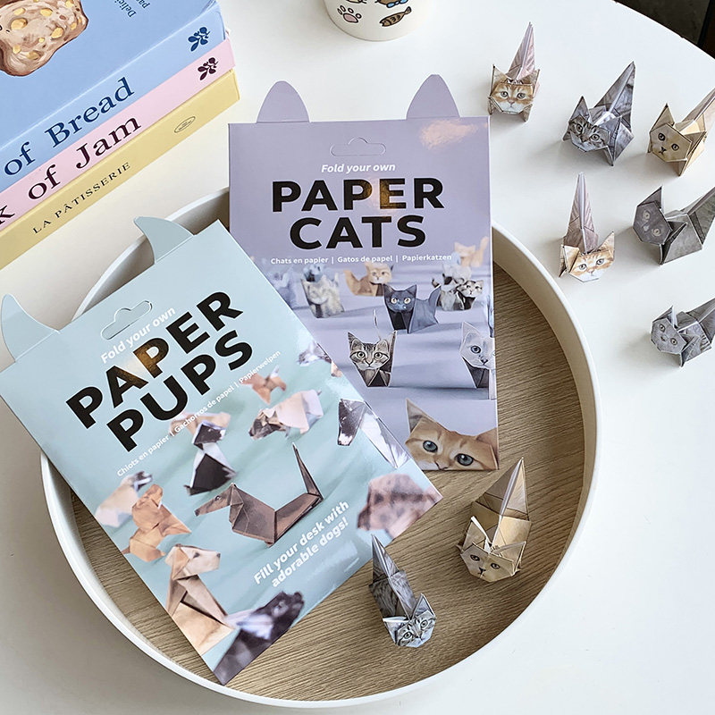 创意diy半成品几何折纸猫和狗儿童手工折叠动物折纸50张多款小猫