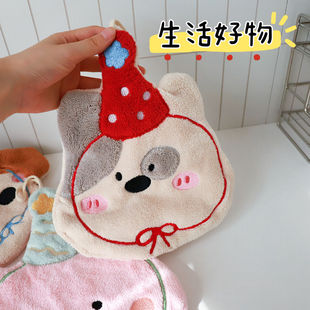 卡通挂式 吸水速干加厚手帕抹布浴室可爱小熊小狗厨房手巾珊瑚ins