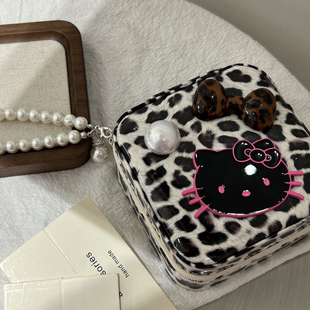 可爱卡通豹纹Kitty首饰盒项链戒指耳环便携收纳盒大容量饰品
