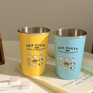 可爱小狗乐园漱口杯家用牙刷杯子洗漱杯情侣学生宿舍不锈钢刷牙杯