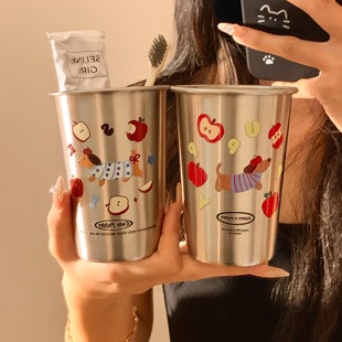 ins可爱漱口杯卡通腊肠狗304不锈钢简约家用情侣高颜值洗漱牙刷杯