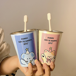 可爱小象304不锈钢卡通漱口杯牙刷家用高颜值情侣牙缸刷儿童洗漱