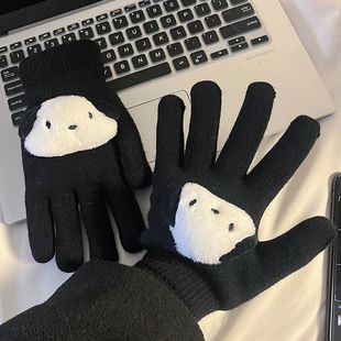 防寒防冻帕恰狗羊羔绒手套加厚上课学生秋冬保暖全包五指骑行男女