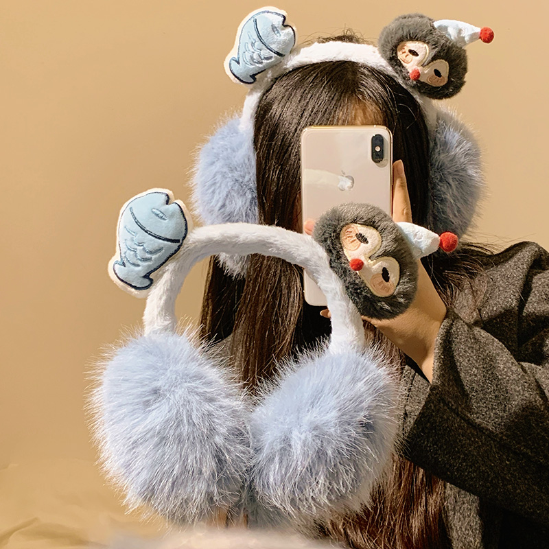 可爱卡通毛绒耳套女冬季防寒保暖护耳罩加厚防冻可折叠学生简约