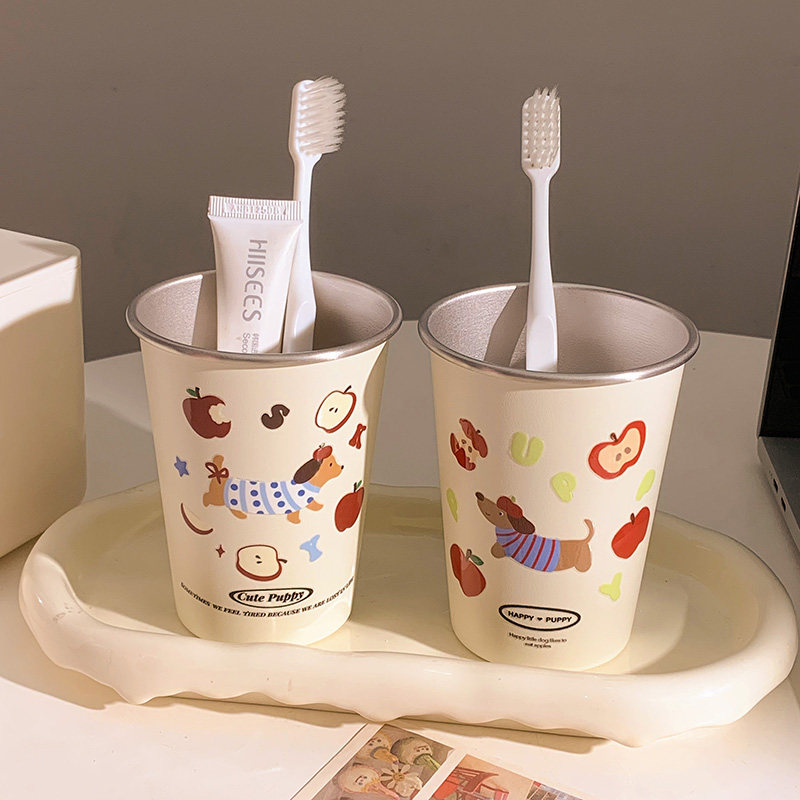 不锈钢牙刷耐脏情侣刷牙创意洗漱杯卡通家用防摔加厚漱口杯防霉