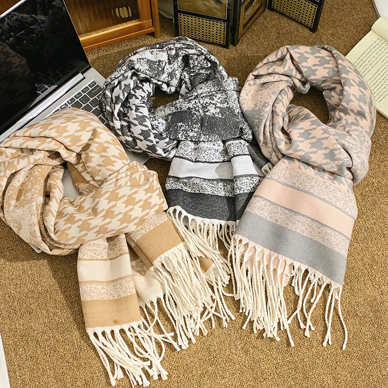 复古氛围百搭情侣加厚冬季保暖围脖流苏披肩学生国风水墨防寒围巾