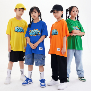 服酱童装 运动跑步街舞滑板帅气印花tee 儿童t恤男童速干衣宽松短袖