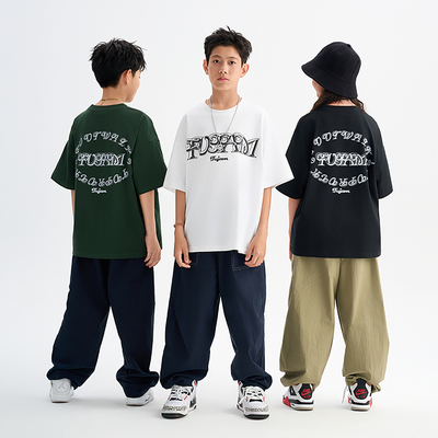 FUJAM国潮牌童装少儿街舞演出服美式印花短袖套装hiphop跳舞衣服