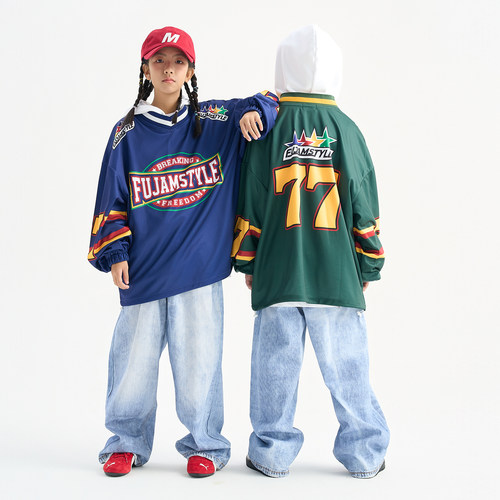 FUJAM儿童街舞潮服美式复古潮牌秋季长袖上衣少儿hiphop演出服装