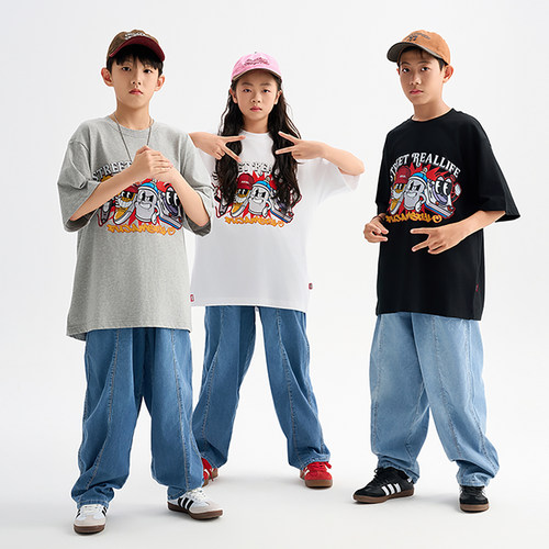 FUJAM潮牌童装儿童街舞演出服套装hiphop街舞潮服滑板运动休闲T恤