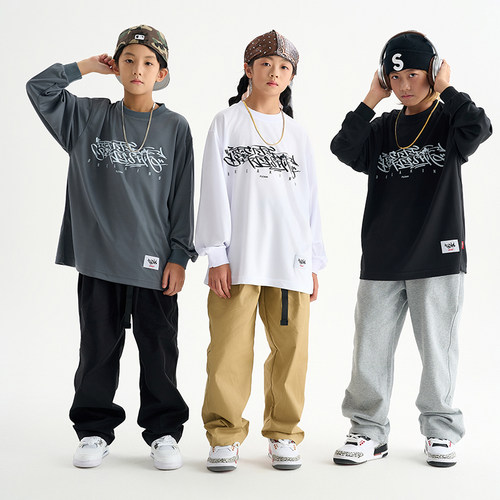 街舞儿童演出服套装嘻哈hiphop炸街长袖儿童跳舞潮服酷帅男童秋季