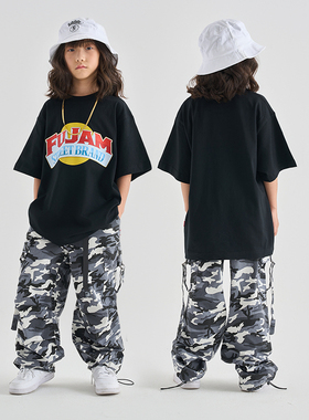服酱儿童夏季嘻哈街舞宽松短袖hiphop迷彩工装裤少儿潮服演出套装