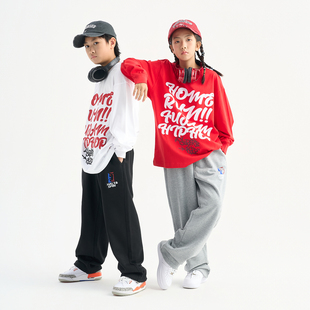 演出服装 FUJAM儿童街舞潮牌男女童嘻哈hiphop痞帅印花长袖 T恤秋季