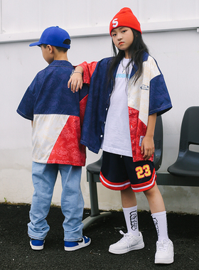 原创嘻哈童装hiphop衬衫短裤套装少儿街舞服装儿童帅气演出服夏季