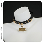 Puppy项圈女m男脖圈锁骨链颈环choker骨牌可定制刻字k8k9牵引绳