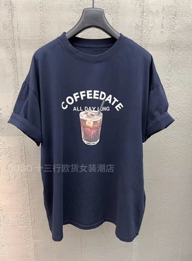 欧货bobo1972夏季新品印花圆领T恤女美式宽松短袖上衣