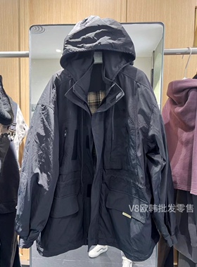 欧货bobo1972连帽外套女中长宽松显瘦秋冬加薄棉冲锋衣休闲风衣