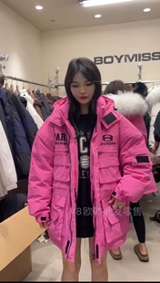 欧货boymissgirl正版2022冬新品刺绣冲风衣宽松中长款羽绒服外套