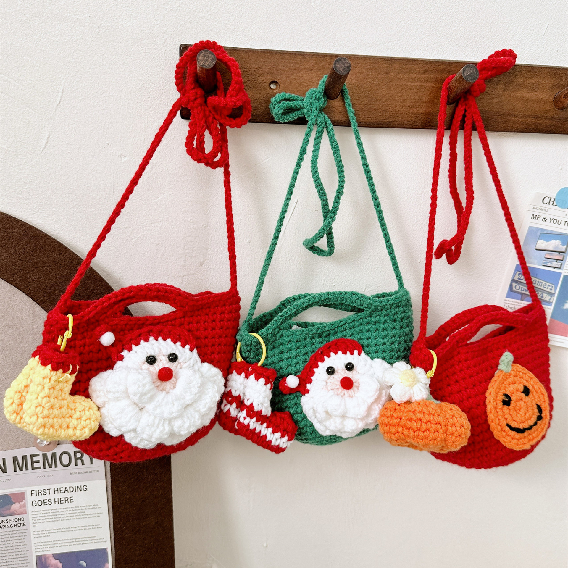 圣诞节针织毛线成品包女孩配饰