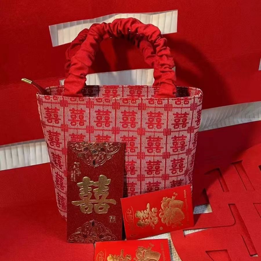 中式结婚新娘红包手提袋利是封伴娘礼金袋婚礼创意拉链红色回礼袋