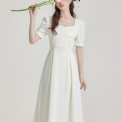 新中式国风白色连衣裙女夏季2025