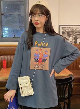 长袖T恤女卫衣女套头春秋新款韩版学生宽松慵懒长袖可外穿女上衣