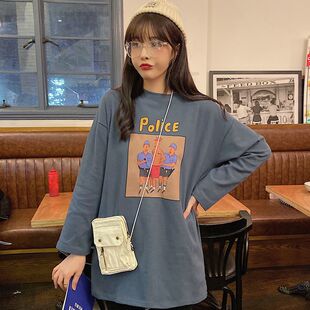 长袖T恤女卫衣女套头春秋新款韩版学生宽松慵懒长袖可外穿女上衣