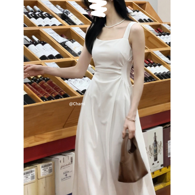 法式温柔白色吊带连衣裙子女夏季