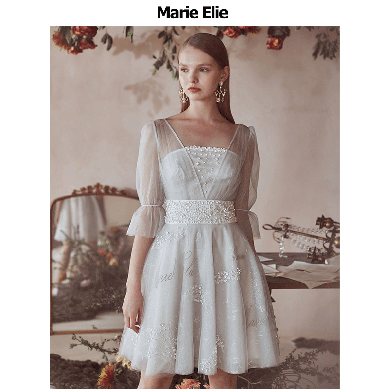 Marie Elie春夏新款 梦紫钉花刺绣连衣裙EAA21M02676