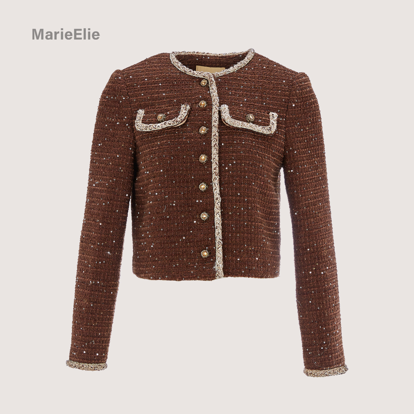 小香风粗花呢短外套女金属扣花边口袋减龄时尚外套,女装/女士精品,短外套,淘宝优惠券,粉丝福利购,淘宝优惠卷